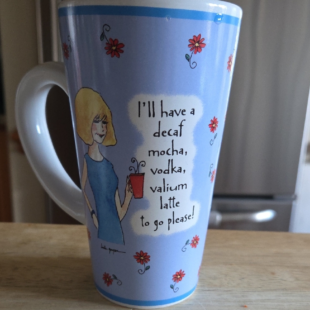 LINDA GRAYSON |Tumblewed Pottery Humerous Coffee Tea Mug Sky Blue 16oz Like New